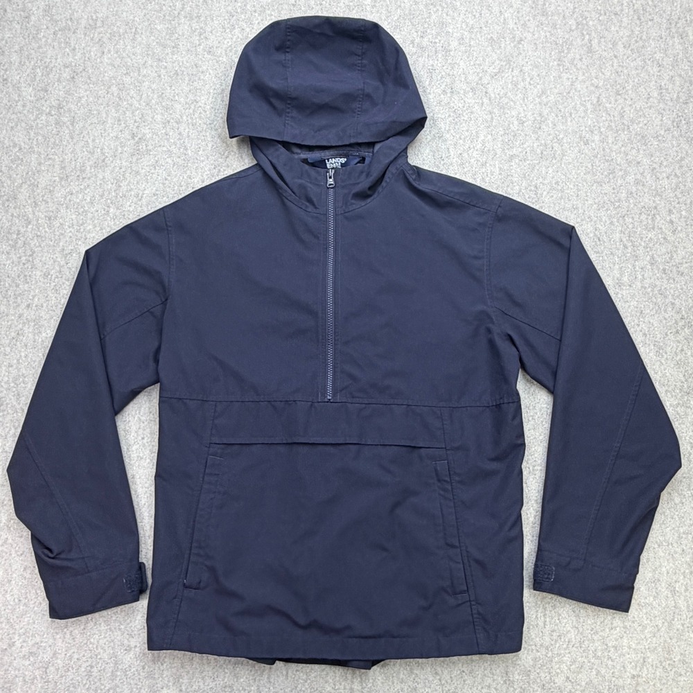 Lands End Anorak Mens S Navy Hooded 1/4 Zip Gorpcore Outdoor Preppy Coastal Ivy